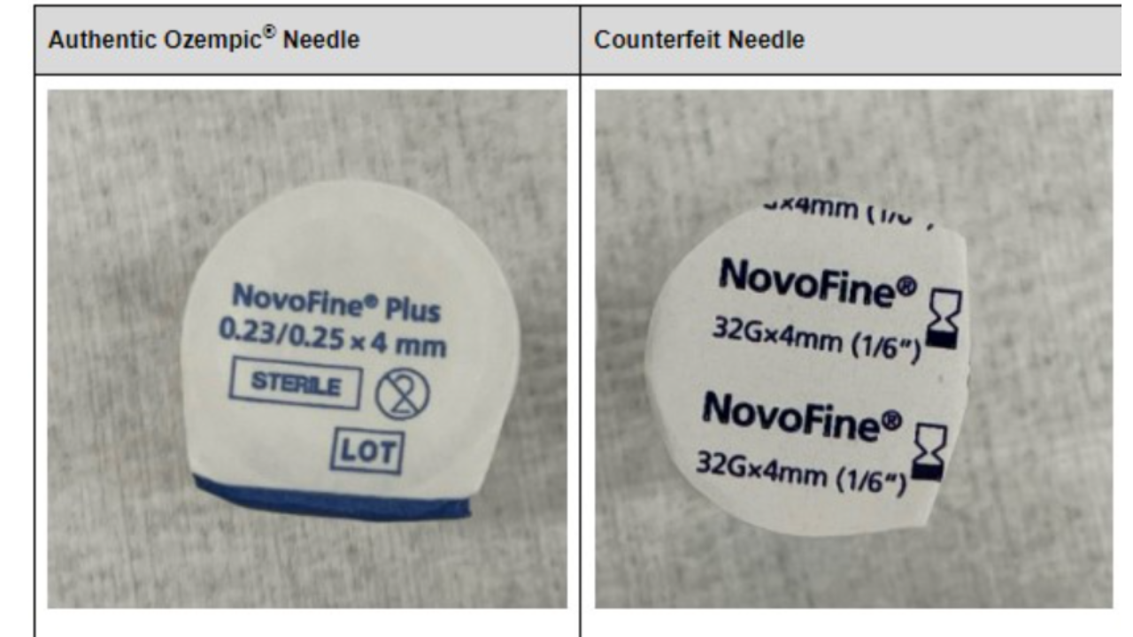 FDA photo on authentic and counterfeit Ozempic needle