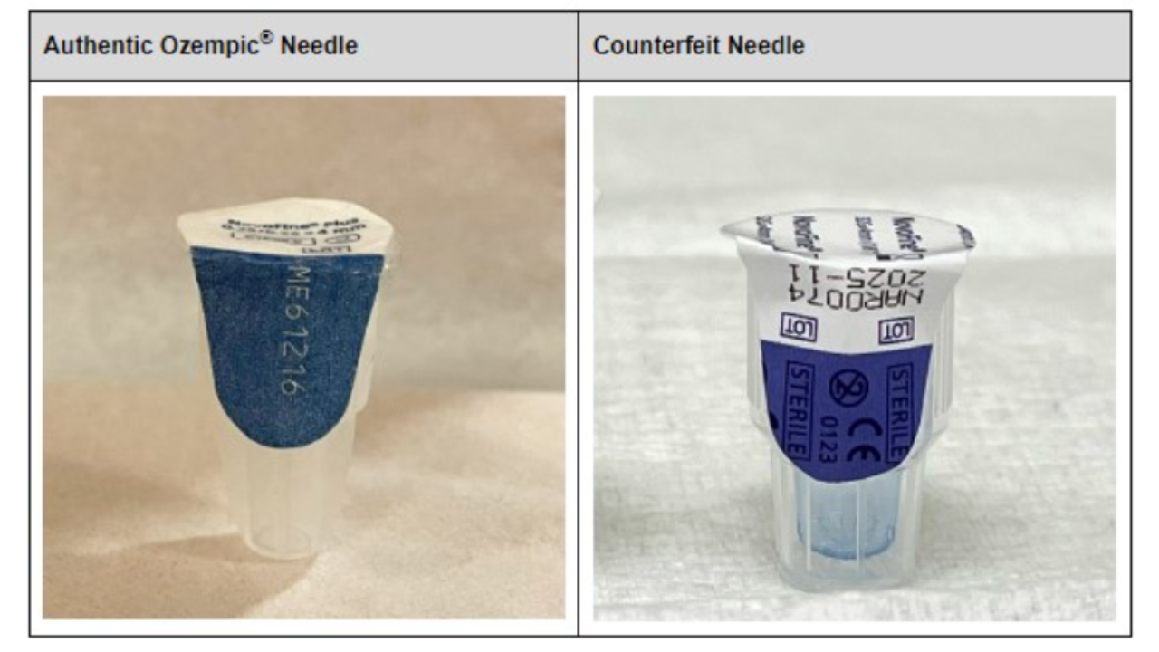 FDA photo on authentic and counterfeit Ozempic needle